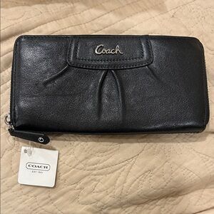 Coach Black Leather Zip-Around Wallet